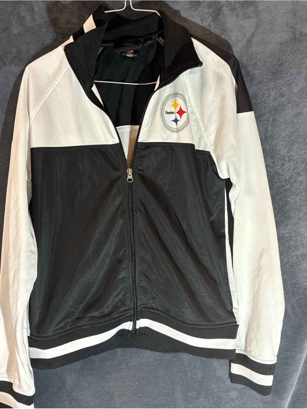 NFL Pittsburgh SteelerWomen’s Black and White Varsity Jacket